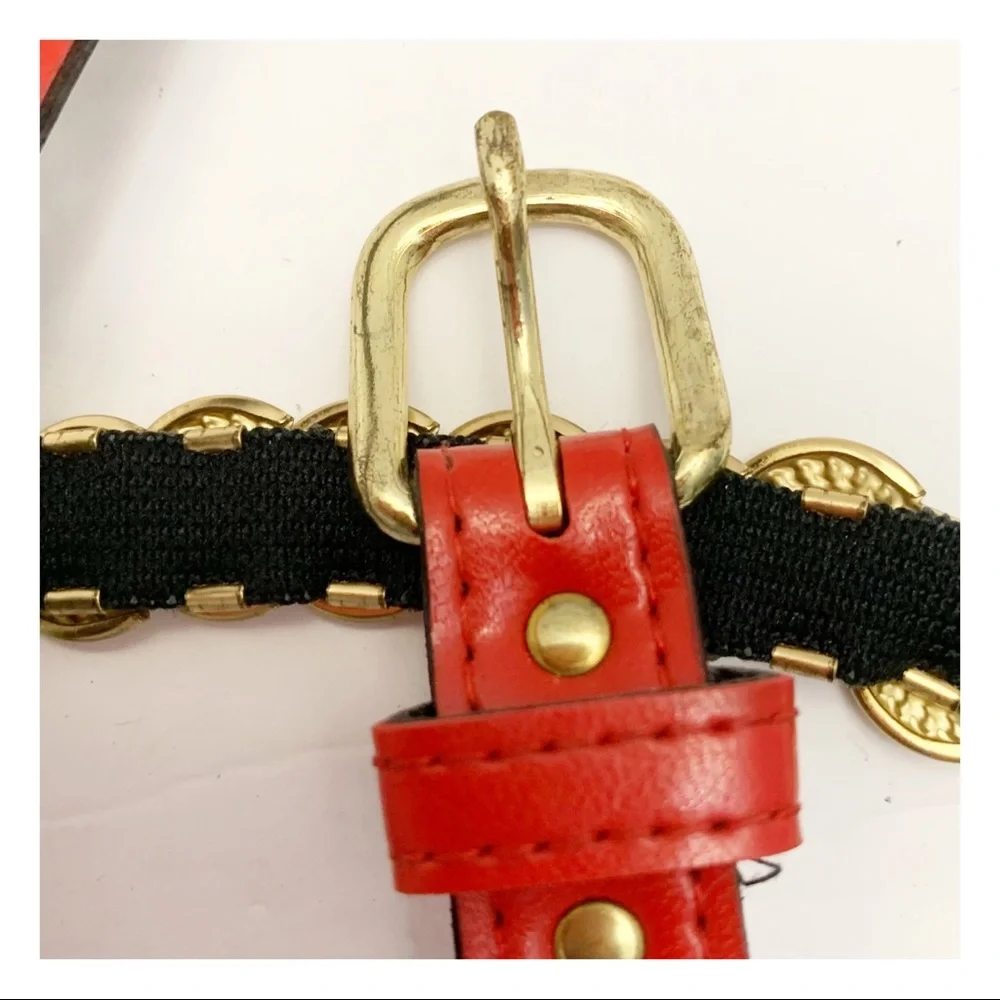 Vintage stretchy red and gold concho coin belt retro 1980s